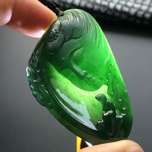 冰种蓝水观音头挂件