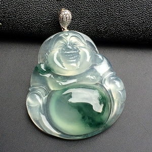 冰种飘花玉佛挂件
