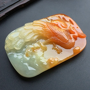 糯冰种红黄翡丹凤朝阳挂件
