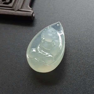 （超值推荐）冰种晴水略飘花宝宝佛挂件/胸坠面