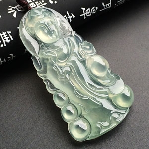 （超值推荐）冰玻种淡晴水站观音挂件