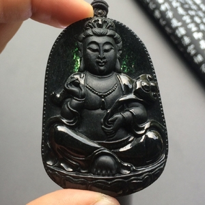 糯冰种墨翠观音挂件