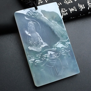 (超值推荐)冰玻种飘花观音赐福挂件(高松峰大师作品)