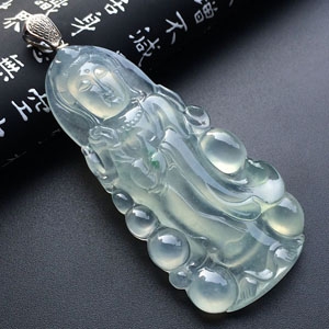 (超值推荐)冰种略飘花站观音挂件