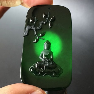 (超值推荐)冰玻种墨翠佛性禅心挂件