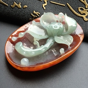 糯冰种红黄翡一品清廉挂件
