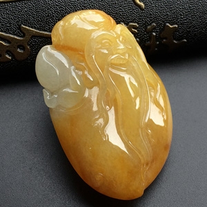 糯冰种黄翡寿星挂件