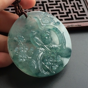 (超值推荐)冰种飘花喜上眉梢挂件
