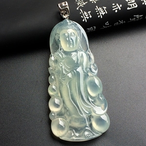 冰种淡晴水站观音挂件