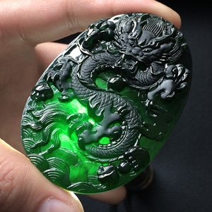 (超值推荐)冰玻种墨翠龙牌挂件