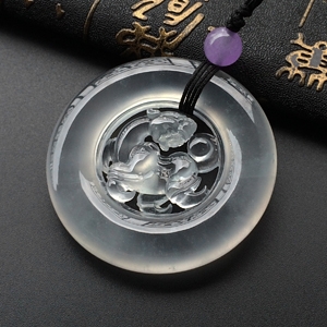 (超值推荐)玻璃种淡晴水仿古龙圆牌挂件