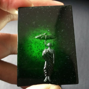 （超值推荐）冰玻种墨翠苦行僧挂件