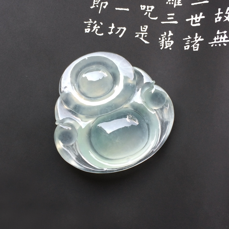 冰玻种略飘花玉佛挂件