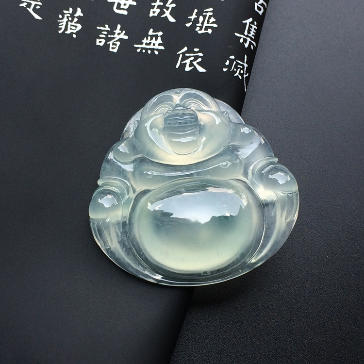 冰玻种略飘花玉佛挂件