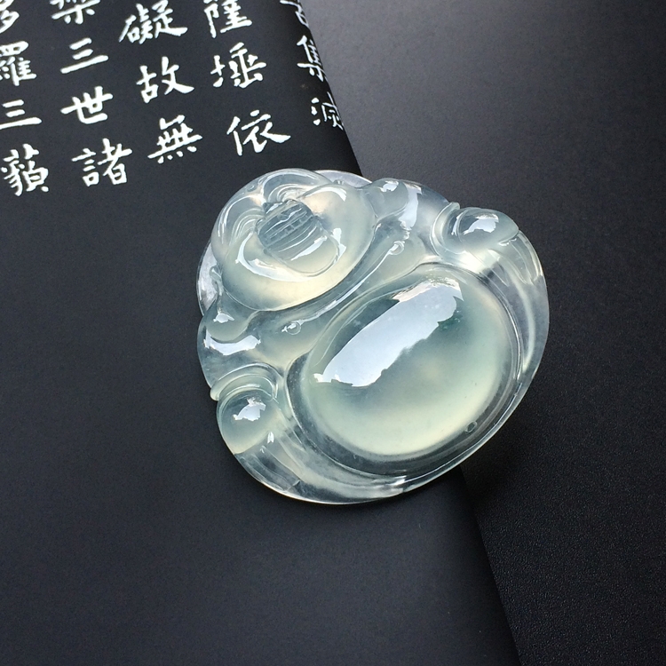 冰玻种略飘花玉佛挂件