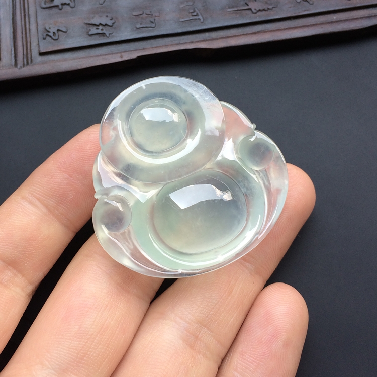 冰玻种略飘花玉佛挂件