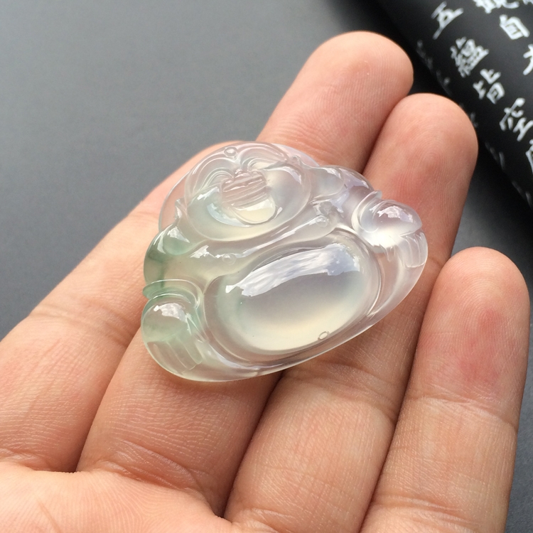 （超值推荐）冰玻种略飘花玉佛挂件