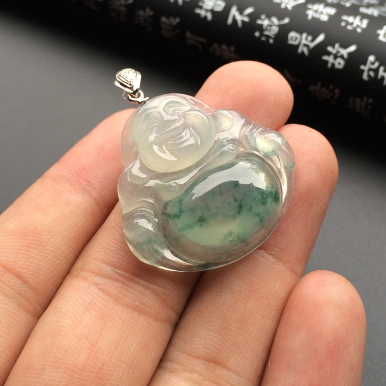 冰种飘花玉佛挂件