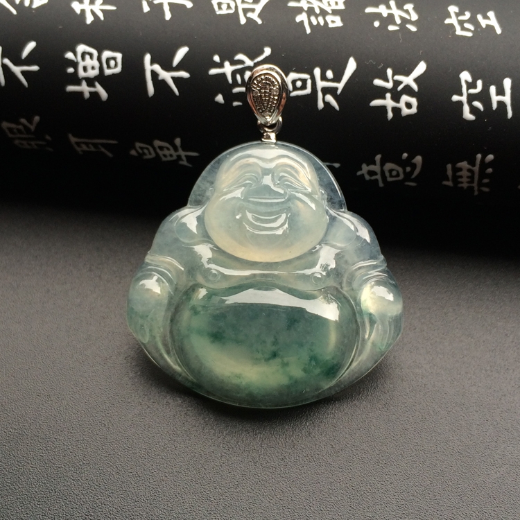 冰种飘花玉佛挂件