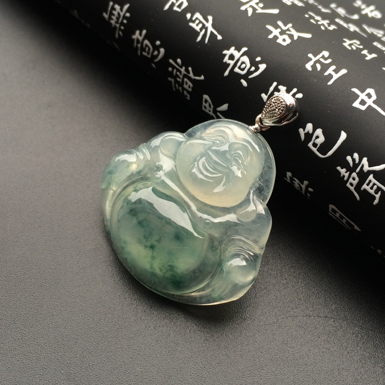 冰种飘花玉佛挂件