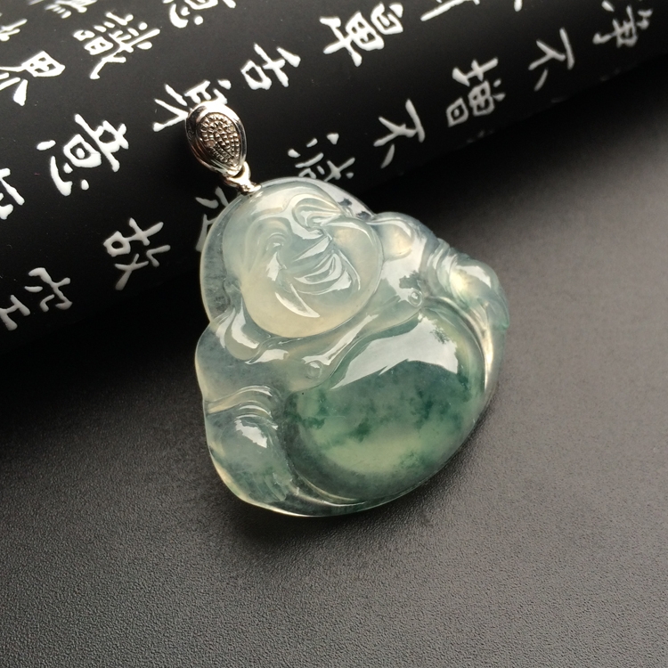 冰种飘花玉佛挂件