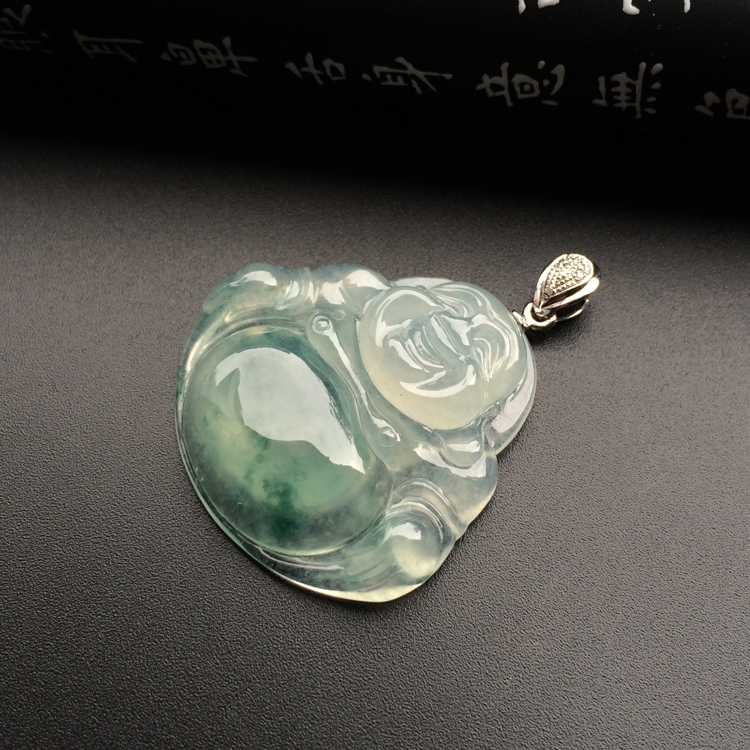 冰种飘花玉佛挂件