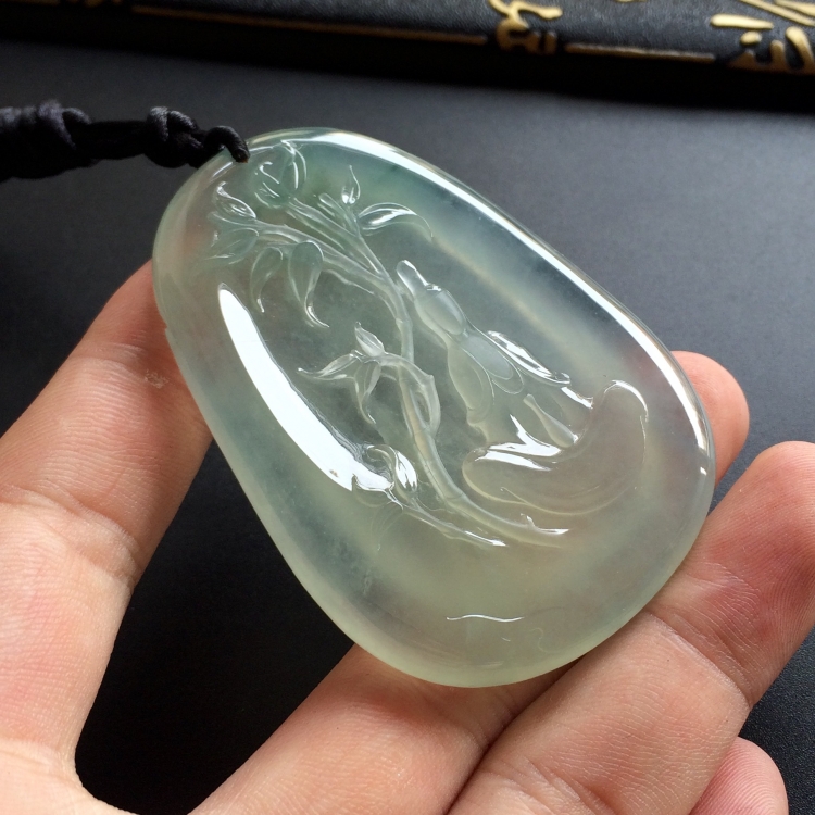 （超值推荐）冰种晴水略飘花竹林观音挂件
