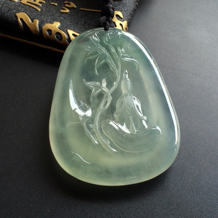 （超值推荐）冰种晴水略飘花竹林观音挂件