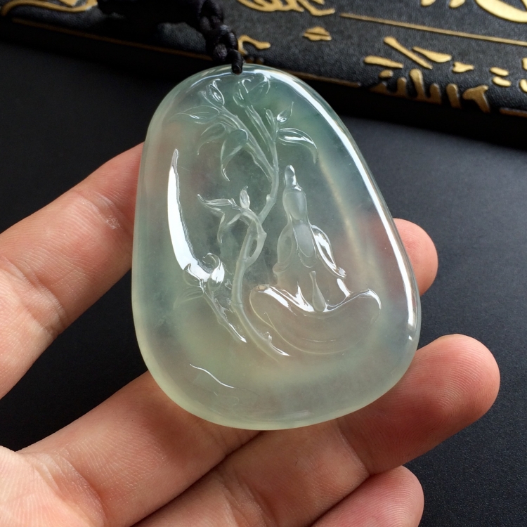 （超值推荐）冰种晴水略飘花竹林观音挂件