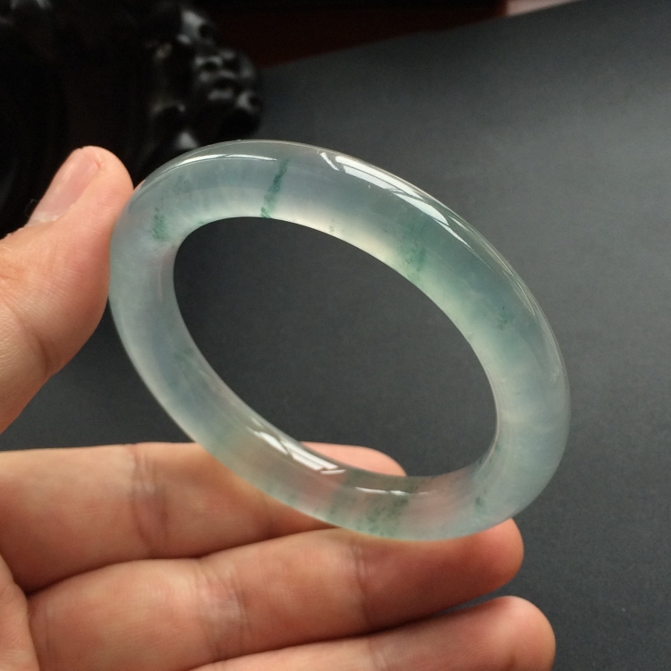 (超值推荐)冰玻种飘花圆条手镯（52.5mm）