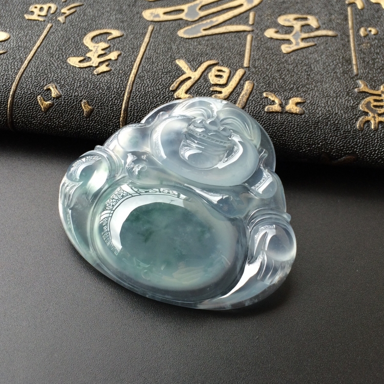 (超值推荐)冰玻种飘花玉佛挂件