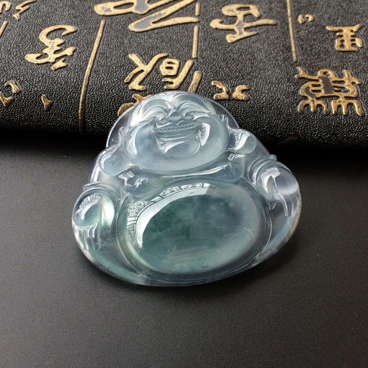 (超值推荐)冰玻种飘花玉佛挂件