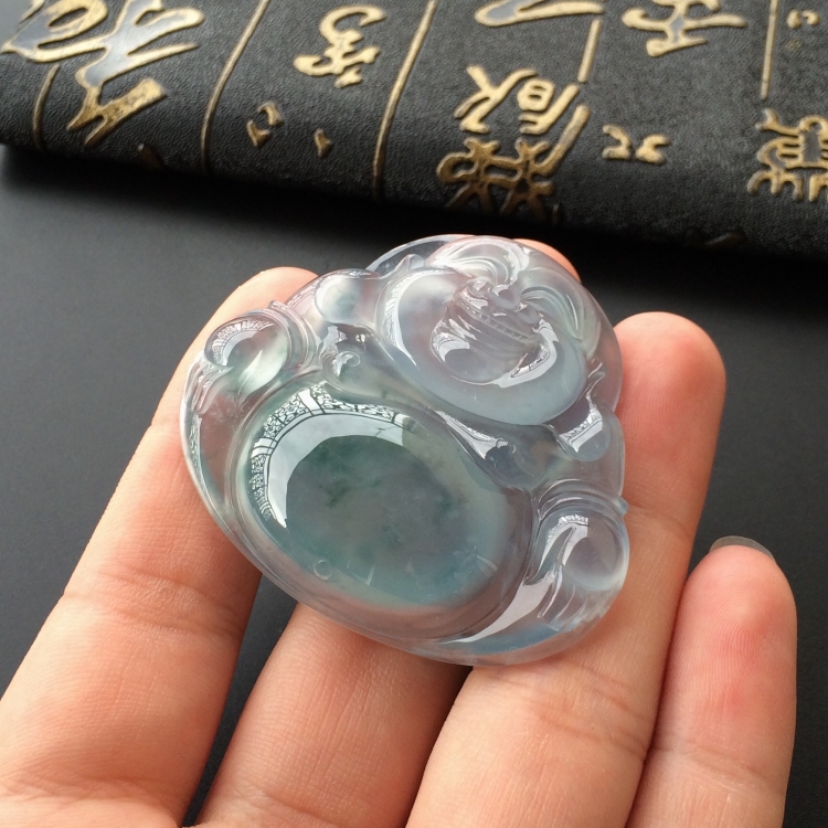 (超值推荐)冰玻种飘花玉佛挂件