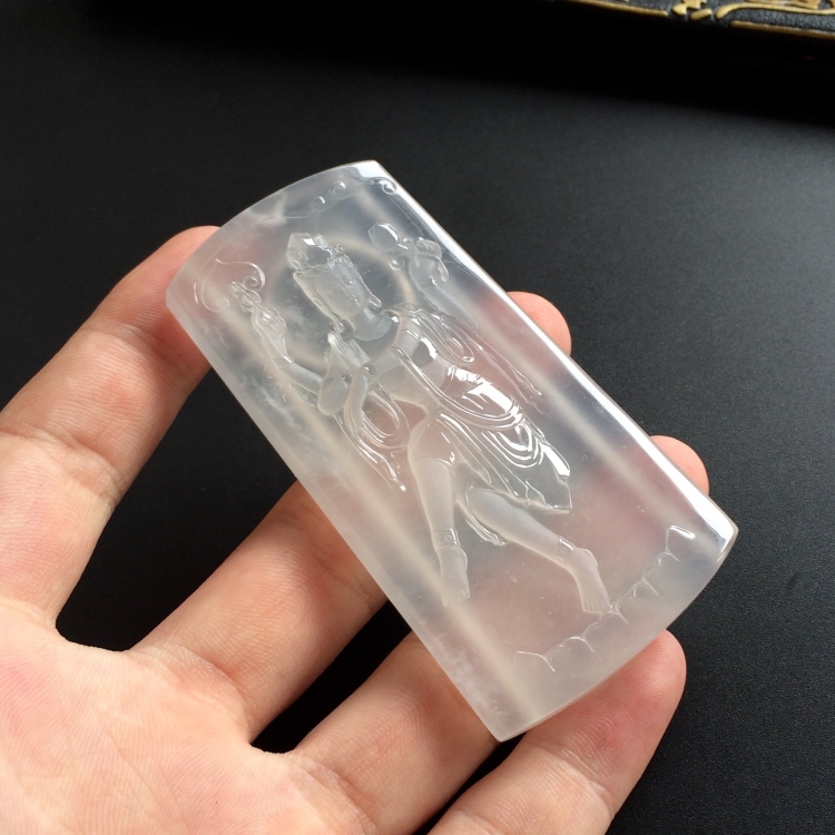 （超值推荐）冰玻种淡晴水四臂观音挂件