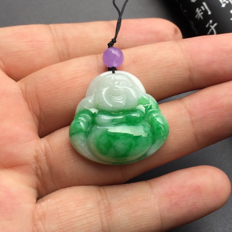 （超值推荐）糯冰种翠色玉佛挂件