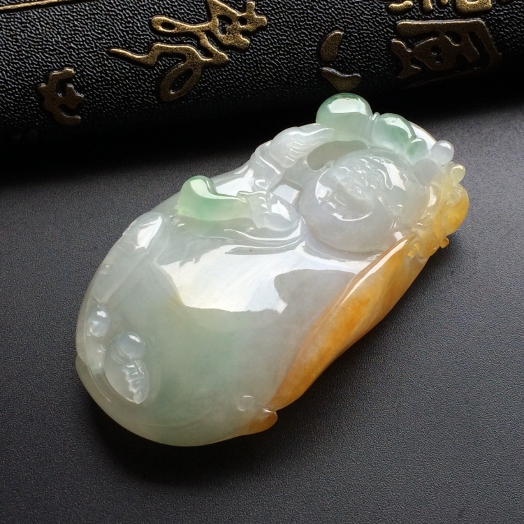 （超值推荐）糯冰种黄翡飘花纳福挂件
