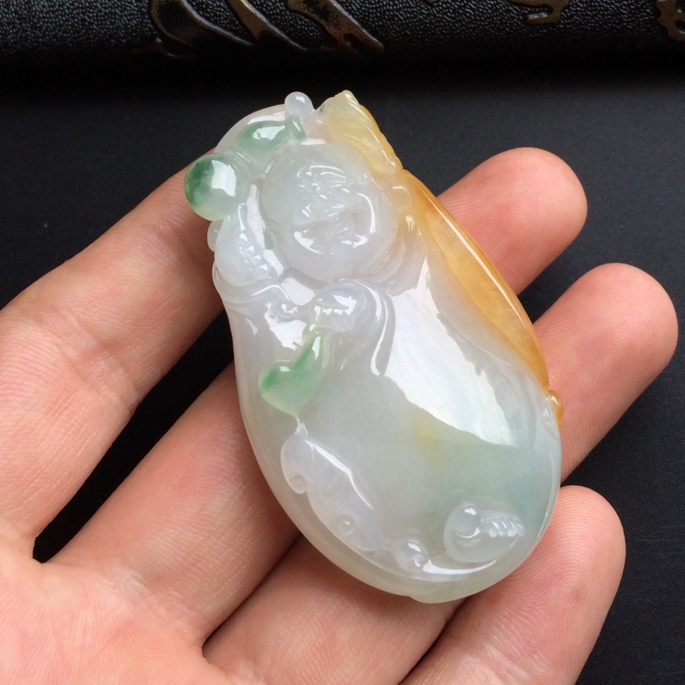 （超值推荐）糯冰种黄翡飘花纳福挂件