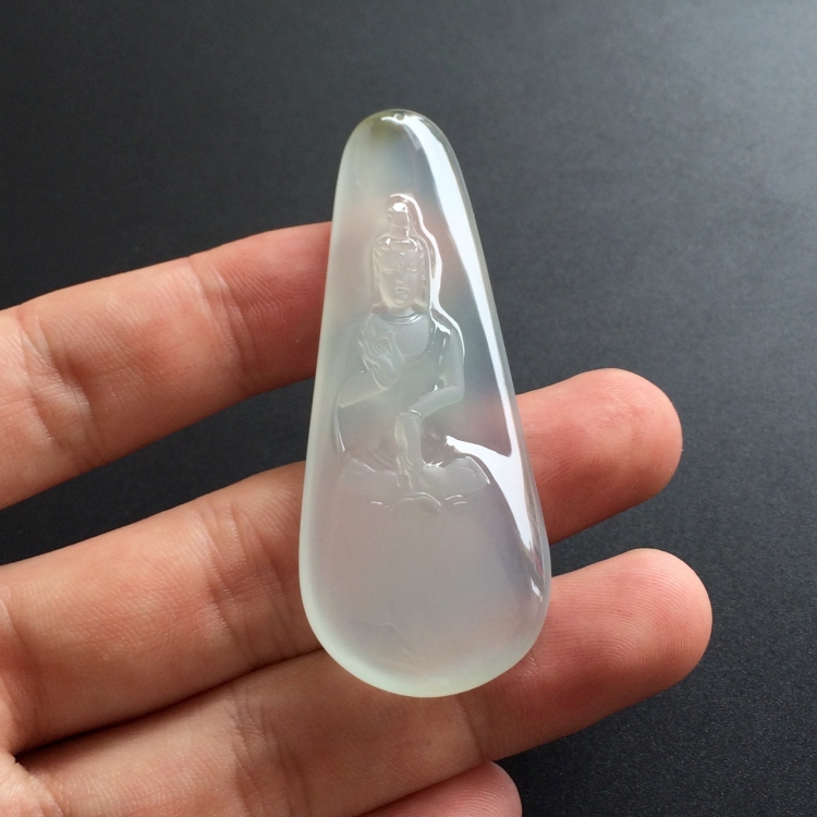 （超值推荐）冰种淡晴水略带黄翡白衣观音挂件