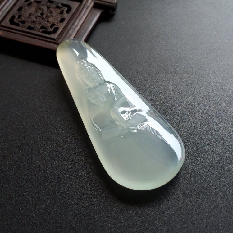 （超值推荐）冰种淡晴水略带黄翡白衣观音挂件