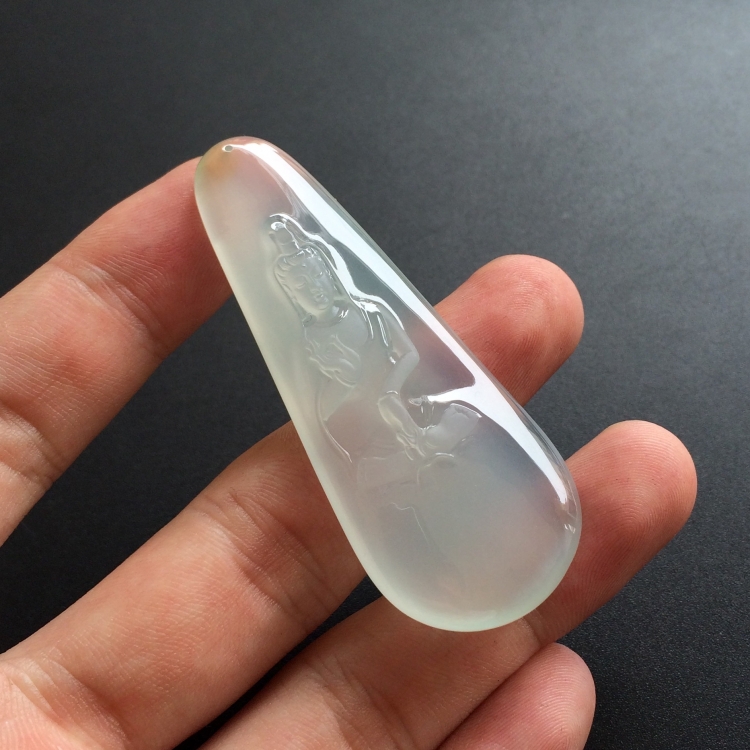 （超值推荐）冰种淡晴水略带黄翡白衣观音挂件
