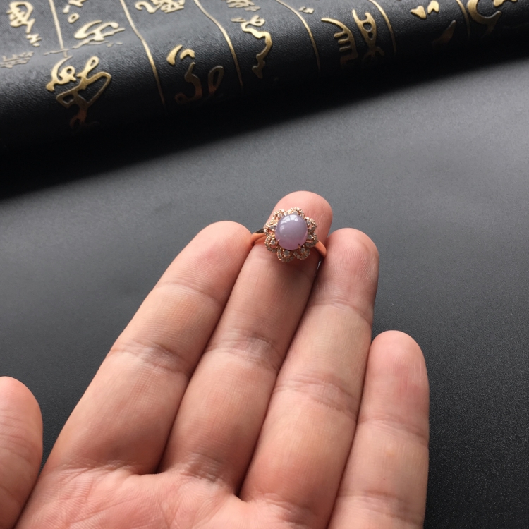 (超值推荐)糯冰种紫罗兰镶玫瑰金钻石戒指