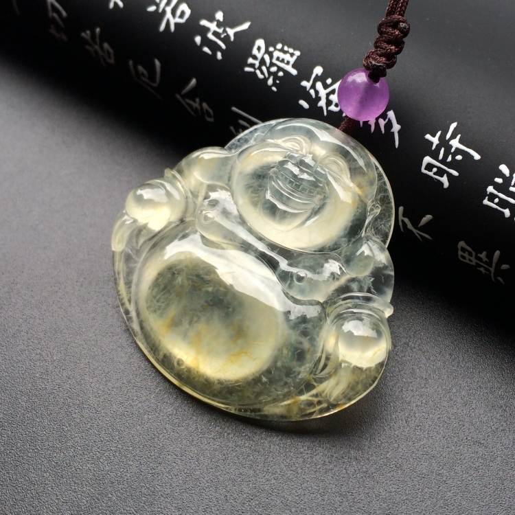 （超值推荐）冰玻种淡黄翡玉佛挂件