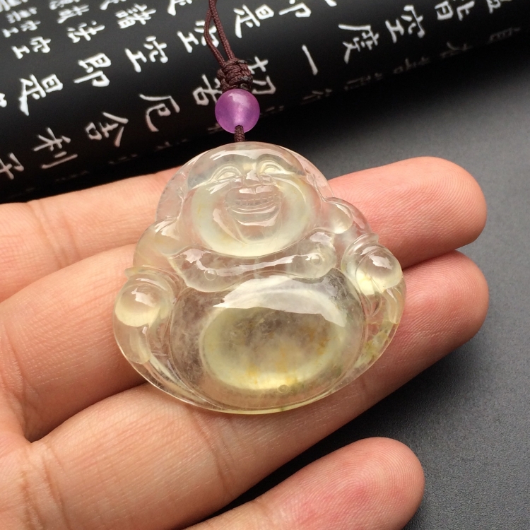 （超值推荐）冰玻种淡黄翡玉佛挂件