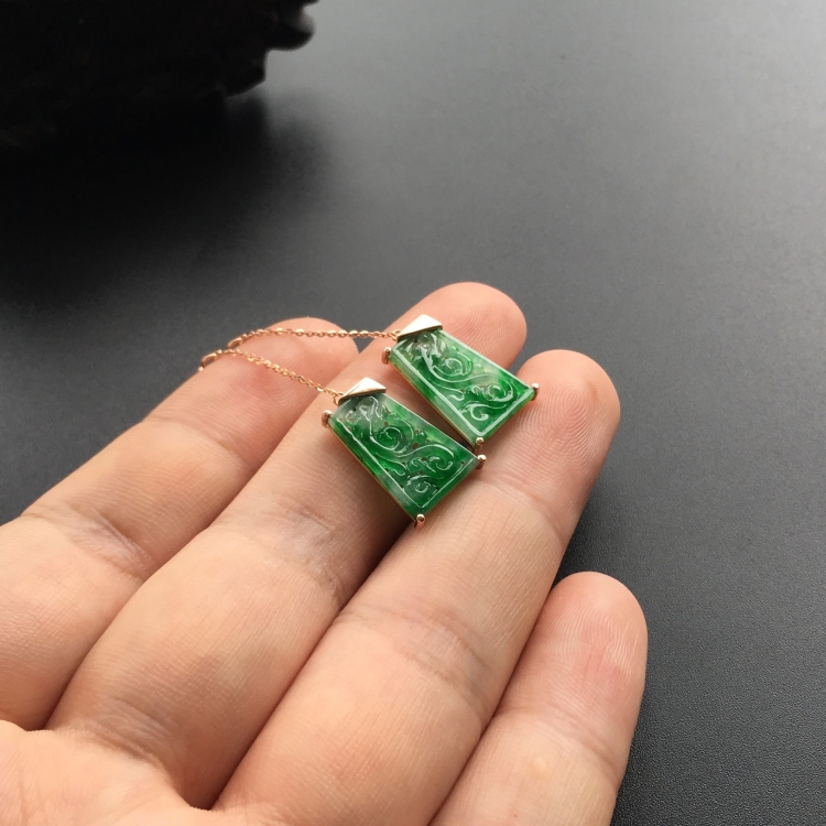 (超值推荐)冰种飘翠镶玫瑰金仿古耳坠