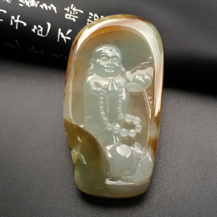 （超值推荐）糯冰种褐黄翡莲悟挂件