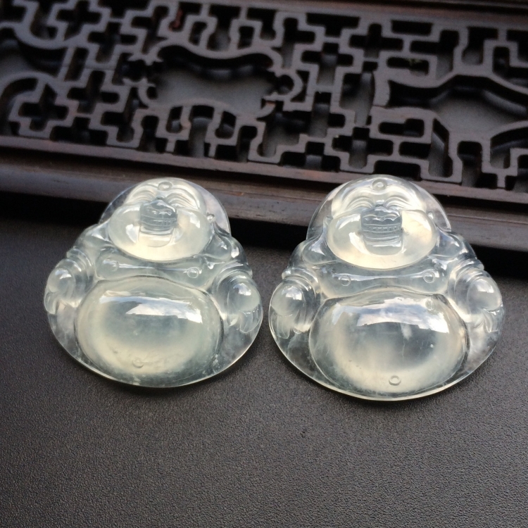（超值推荐）冰种淡晴水玉佛挂件（一对）