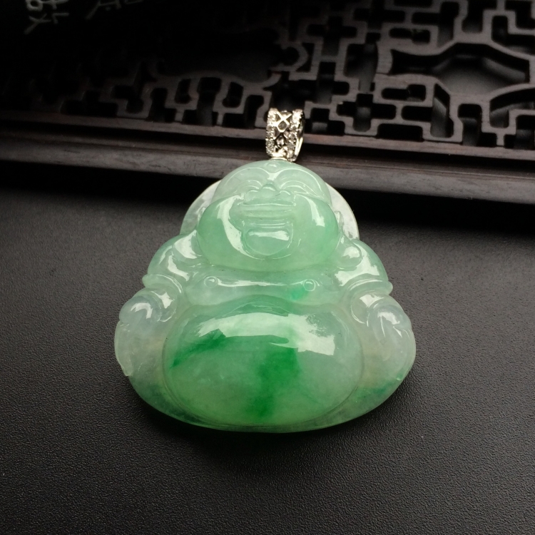 （超值推荐）糯冰种飘翠玉佛挂件