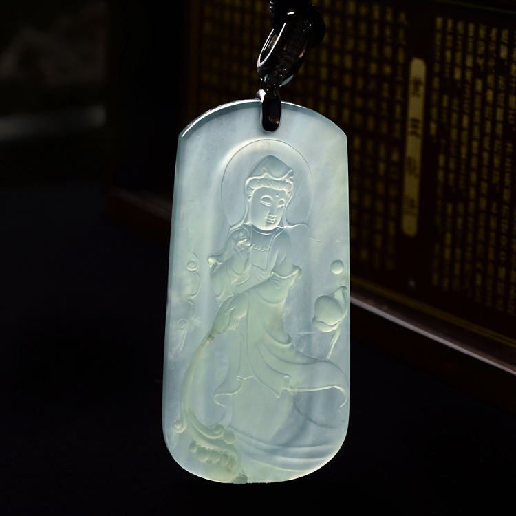 （超值推荐）冰玻种淡晴水站观音挂件