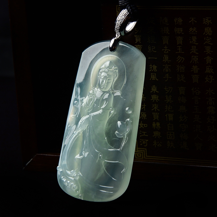 （超值推荐）冰玻种淡晴水站观音挂件