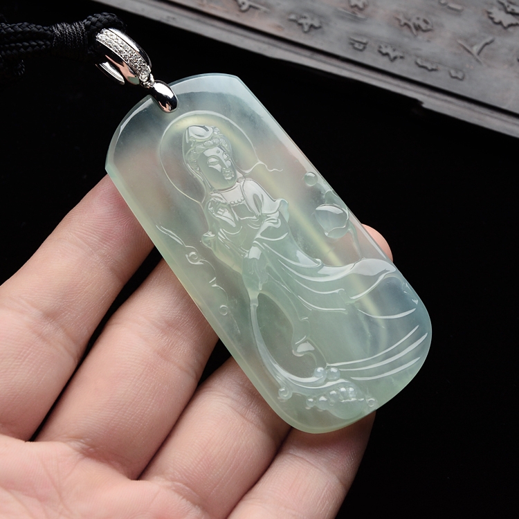 （超值推荐）冰玻种淡晴水站观音挂件